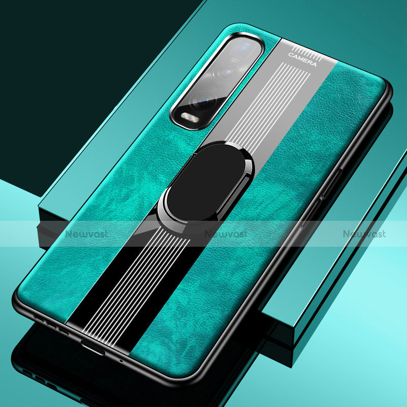 Soft Silicone Gel Leather Snap On Case Cover with Magnetic Finger Ring Stand S02 for Oppo Find X2 Pro