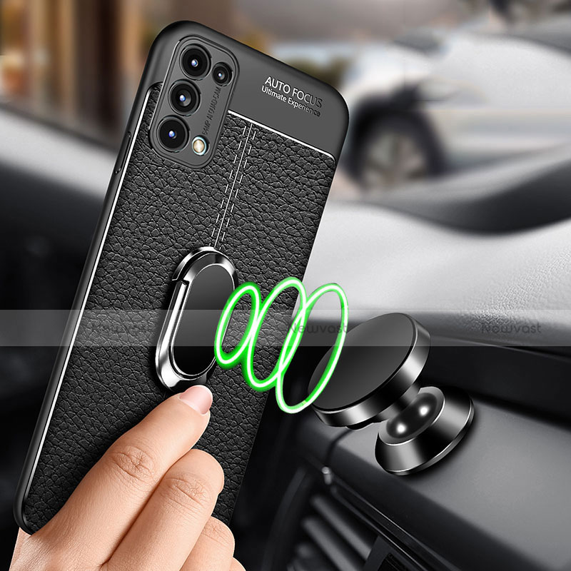 Soft Silicone Gel Leather Snap On Case Cover with Magnetic Finger Ring Stand S02 for Oppo Find X3 Lite 5G