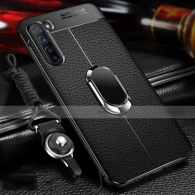 Soft Silicone Gel Leather Snap On Case Cover with Magnetic Finger Ring Stand S02 for Oppo K7 5G Black