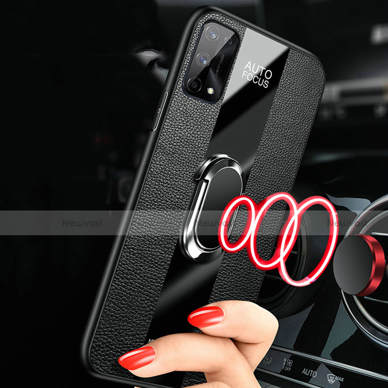 Soft Silicone Gel Leather Snap On Case Cover with Magnetic Finger Ring Stand S02 for Oppo K7x 5G