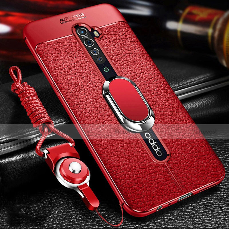 Soft Silicone Gel Leather Snap On Case Cover with Magnetic Finger Ring Stand S02 for Oppo Reno2