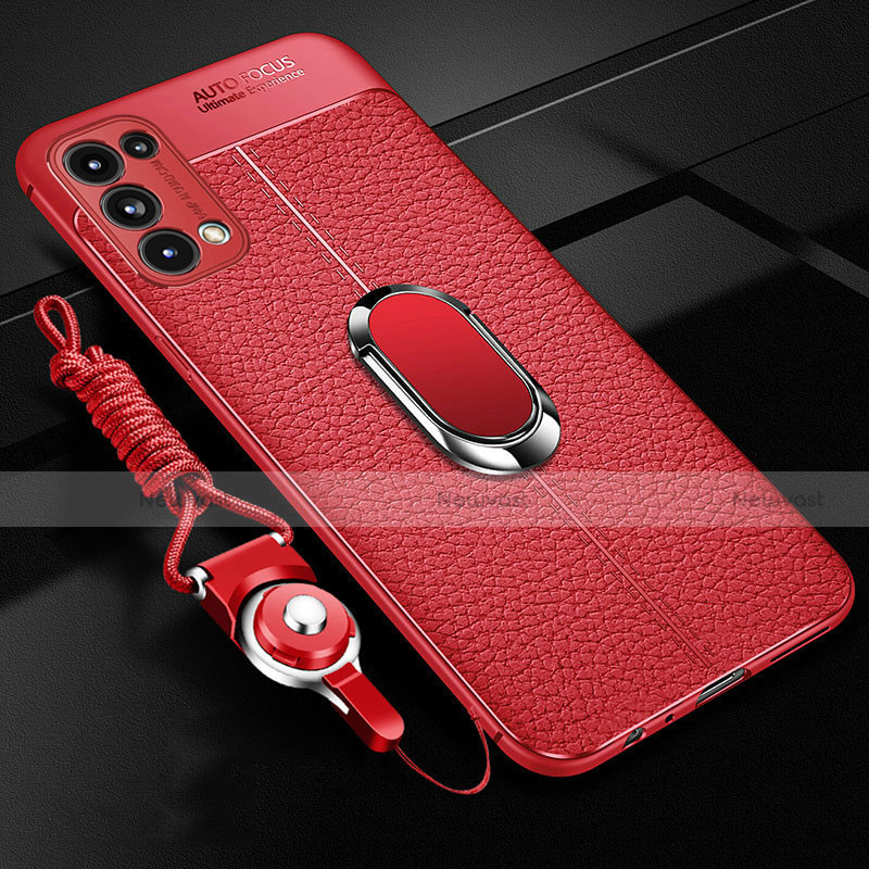 Soft Silicone Gel Leather Snap On Case Cover with Magnetic Finger Ring Stand S02 for Oppo Reno5 5G