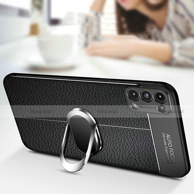 Soft Silicone Gel Leather Snap On Case Cover with Magnetic Finger Ring Stand S02 for Oppo Reno5 5G