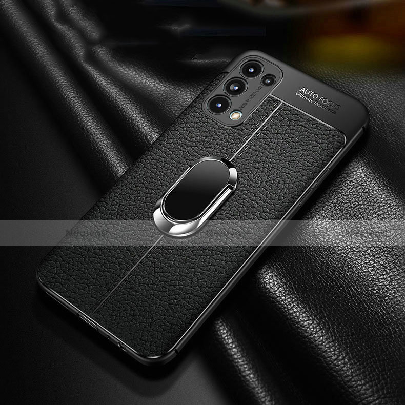 Soft Silicone Gel Leather Snap On Case Cover with Magnetic Finger Ring Stand S02 for Oppo Reno5 Pro 5G