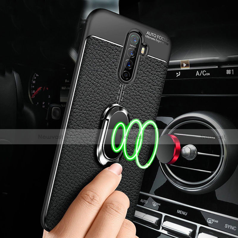 Soft Silicone Gel Leather Snap On Case Cover with Magnetic Finger Ring Stand S02 for Realme X2 Pro