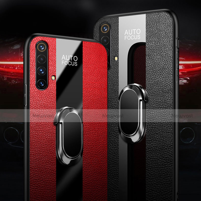 Soft Silicone Gel Leather Snap On Case Cover with Magnetic Finger Ring Stand S02 for Realme X3 SuperZoom