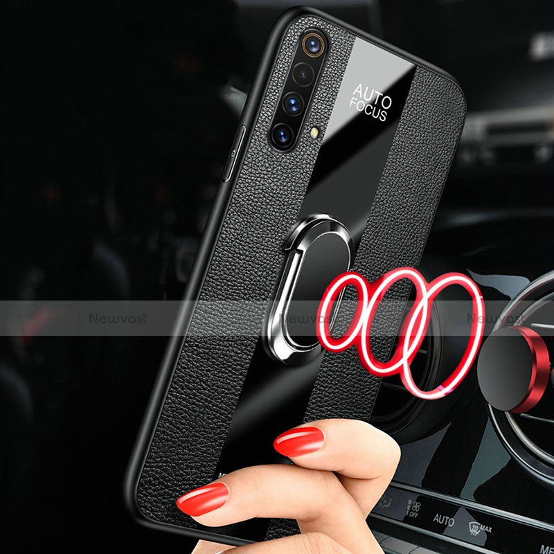 Soft Silicone Gel Leather Snap On Case Cover with Magnetic Finger Ring Stand S02 for Realme X50 5G