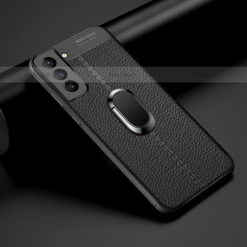 Soft Silicone Gel Leather Snap On Case Cover with Magnetic Finger Ring Stand S02 for Samsung Galaxy S21 Plus 5G