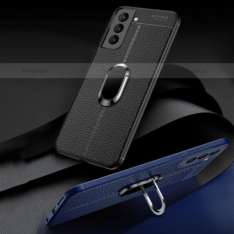 Soft Silicone Gel Leather Snap On Case Cover with Magnetic Finger Ring Stand S02 for Samsung Galaxy S21 Plus 5G