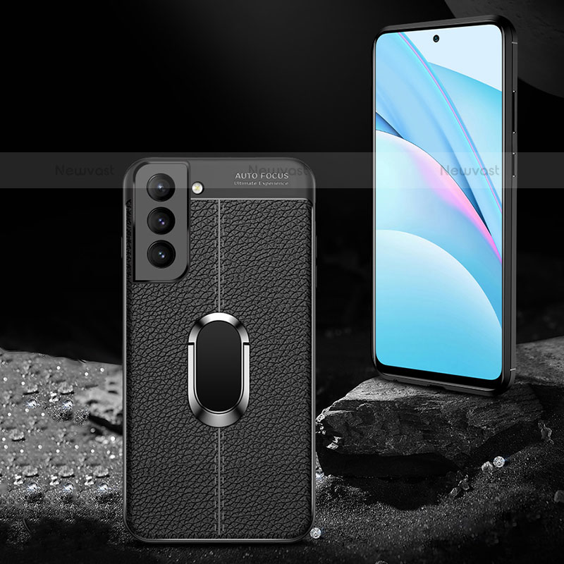 Soft Silicone Gel Leather Snap On Case Cover with Magnetic Finger Ring Stand S02 for Samsung Galaxy S21 Plus 5G