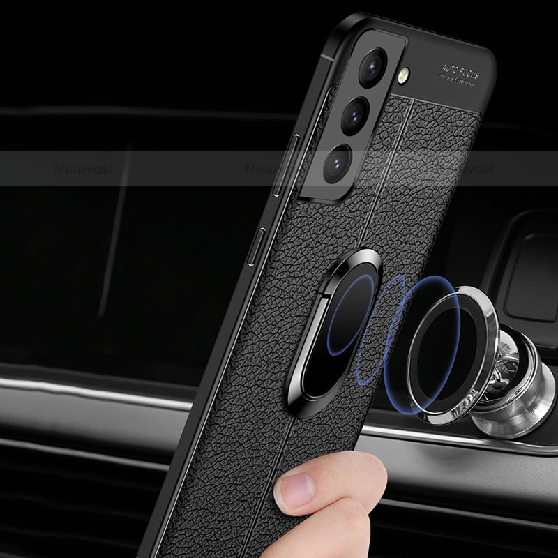 Soft Silicone Gel Leather Snap On Case Cover with Magnetic Finger Ring Stand S02 for Samsung Galaxy S21 Plus 5G