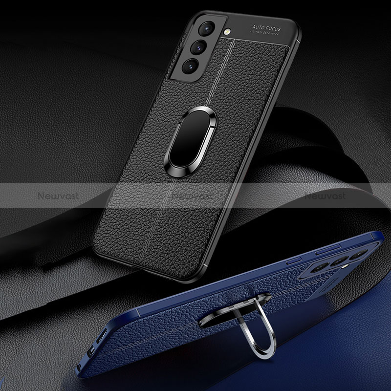 Soft Silicone Gel Leather Snap On Case Cover with Magnetic Finger Ring Stand S02 for Samsung Galaxy S24 Plus 5G