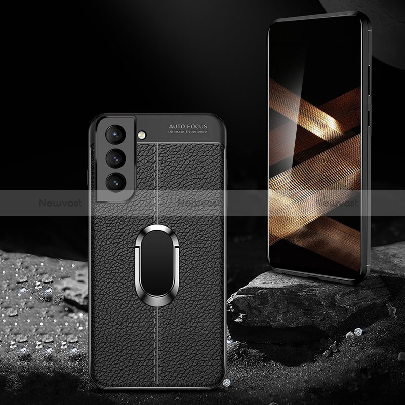 Soft Silicone Gel Leather Snap On Case Cover with Magnetic Finger Ring Stand S02 for Samsung Galaxy S24 Plus 5G