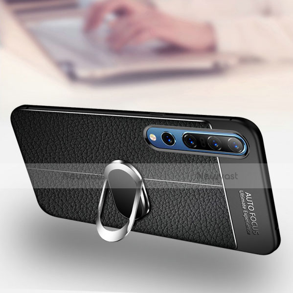 Soft Silicone Gel Leather Snap On Case Cover with Magnetic Finger Ring Stand S02 for Xiaomi Mi 10 Pro