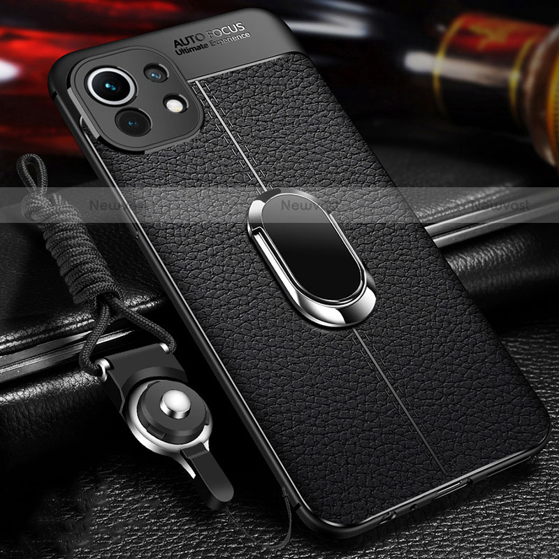 Soft Silicone Gel Leather Snap On Case Cover with Magnetic Finger Ring Stand S02 for Xiaomi Mi 11 5G