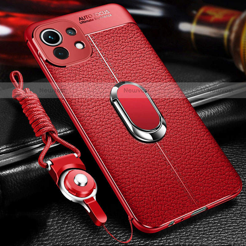 Soft Silicone Gel Leather Snap On Case Cover with Magnetic Finger Ring Stand S02 for Xiaomi Mi 11 Lite 4G