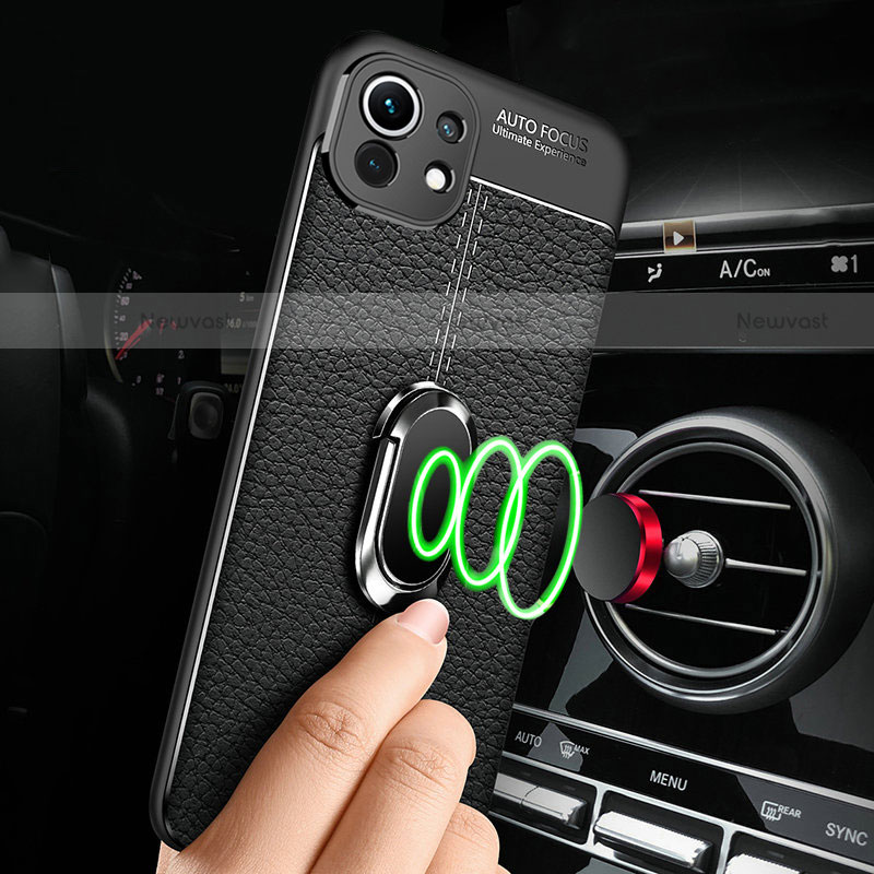 Soft Silicone Gel Leather Snap On Case Cover with Magnetic Finger Ring Stand S02 for Xiaomi Mi 11 Lite 4G