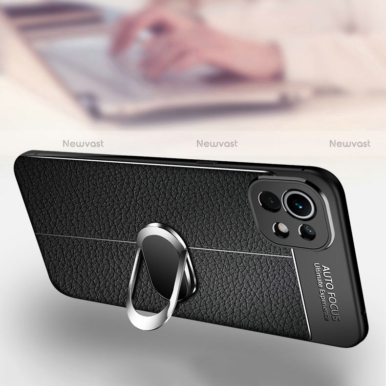 Soft Silicone Gel Leather Snap On Case Cover with Magnetic Finger Ring Stand S02 for Xiaomi Mi 11 Lite 4G