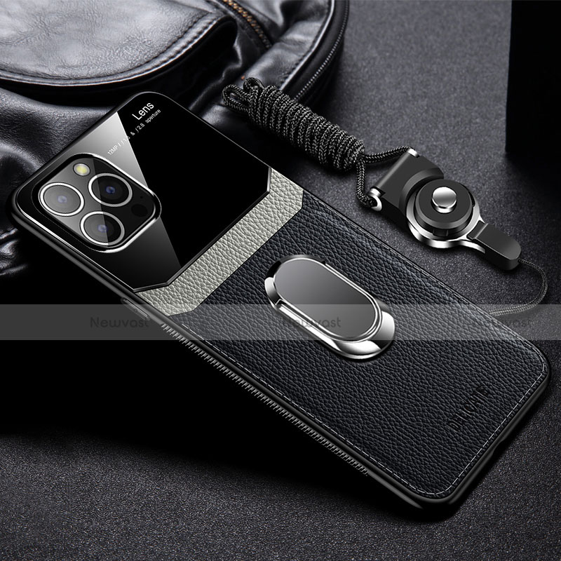 Soft Silicone Gel Leather Snap On Case Cover with Magnetic Finger Ring Stand S03 for Apple iPhone 14 Pro
