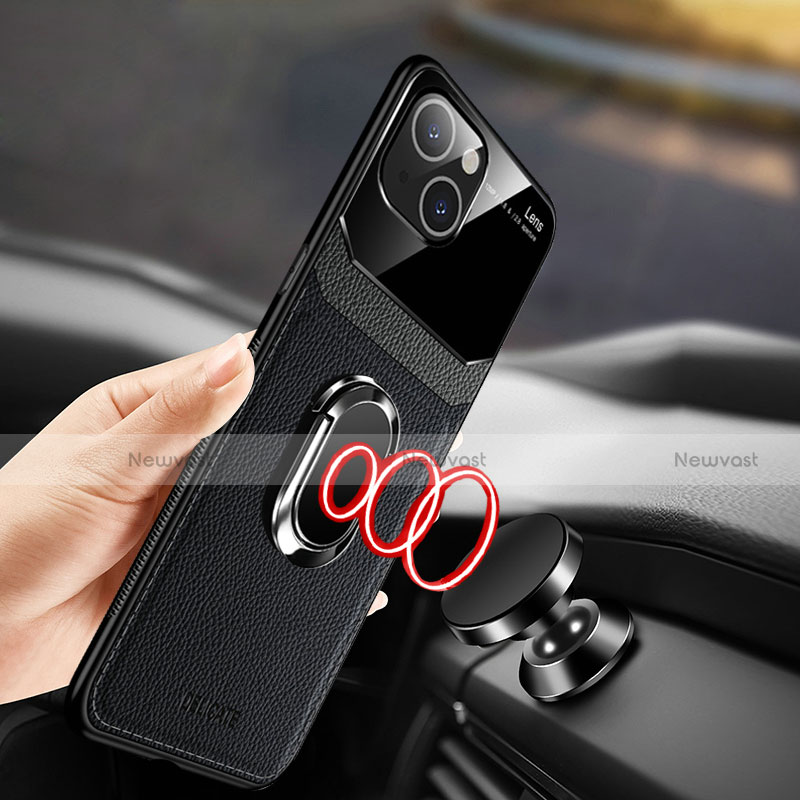 Soft Silicone Gel Leather Snap On Case Cover with Magnetic Finger Ring Stand S03 for Apple iPhone 14 Pro