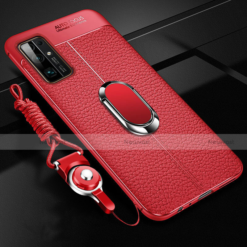 Soft Silicone Gel Leather Snap On Case Cover with Magnetic Finger Ring Stand S03 for Huawei Honor 30