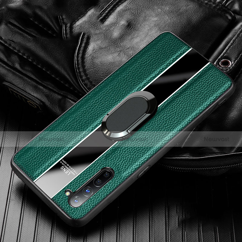 Soft Silicone Gel Leather Snap On Case Cover with Magnetic Finger Ring Stand S03 for Oppo Find X2 Lite Green