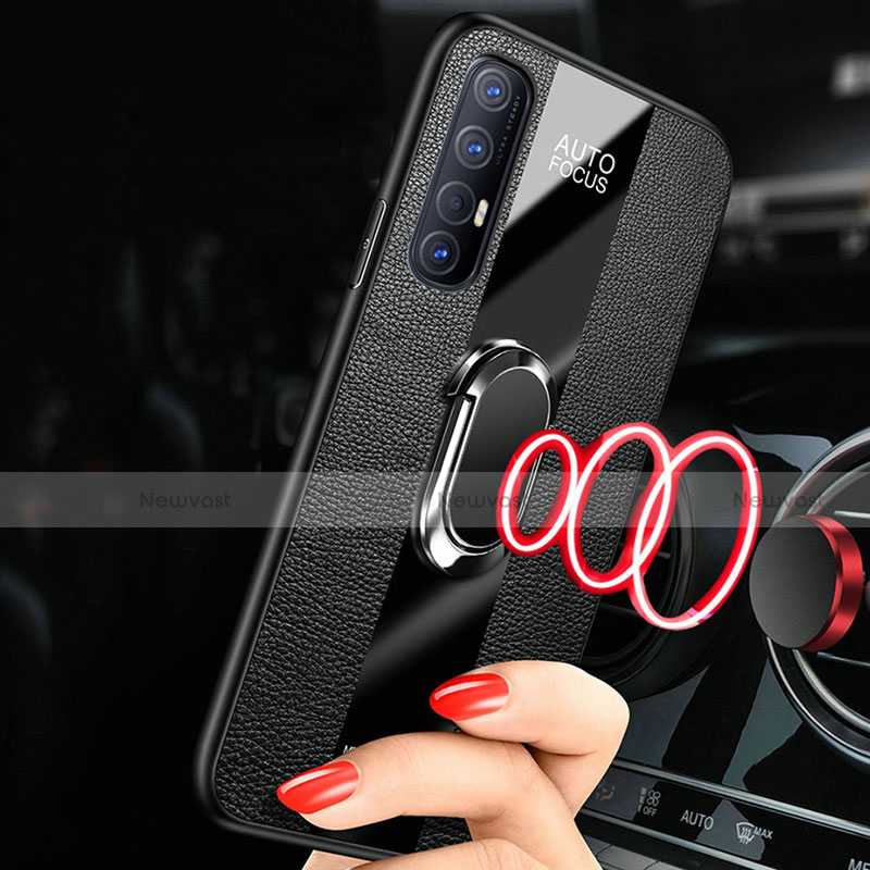 Soft Silicone Gel Leather Snap On Case Cover with Magnetic Finger Ring Stand S03 for Oppo Find X2 Neo
