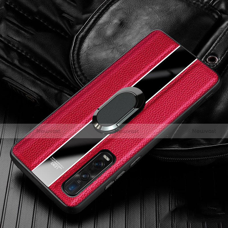 Soft Silicone Gel Leather Snap On Case Cover with Magnetic Finger Ring Stand S03 for Oppo Find X2 Pro