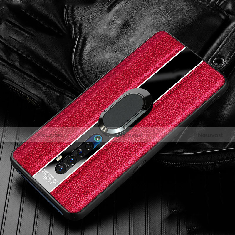 Soft Silicone Gel Leather Snap On Case Cover with Magnetic Finger Ring Stand S03 for Oppo Reno2
