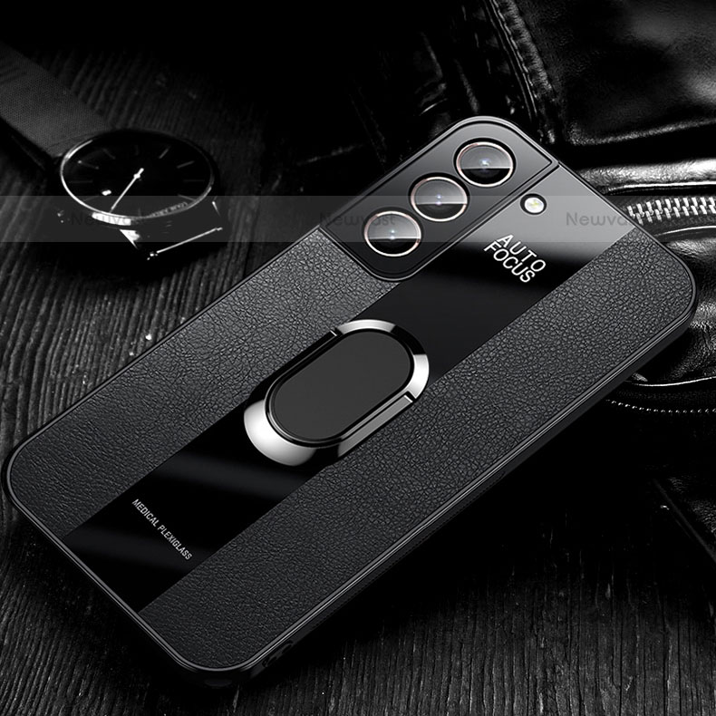 Soft Silicone Gel Leather Snap On Case Cover with Magnetic Finger Ring Stand S03 for Samsung Galaxy S21 Plus 5G