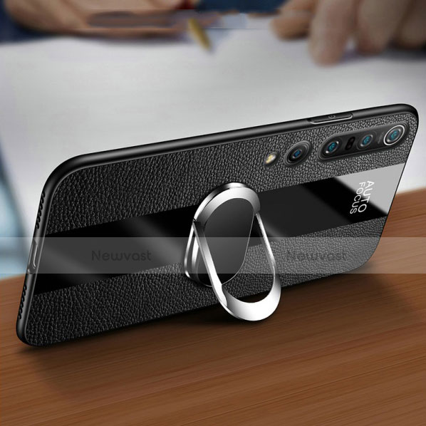 Soft Silicone Gel Leather Snap On Case Cover with Magnetic Finger Ring Stand S03 for Xiaomi Mi 10 Pro