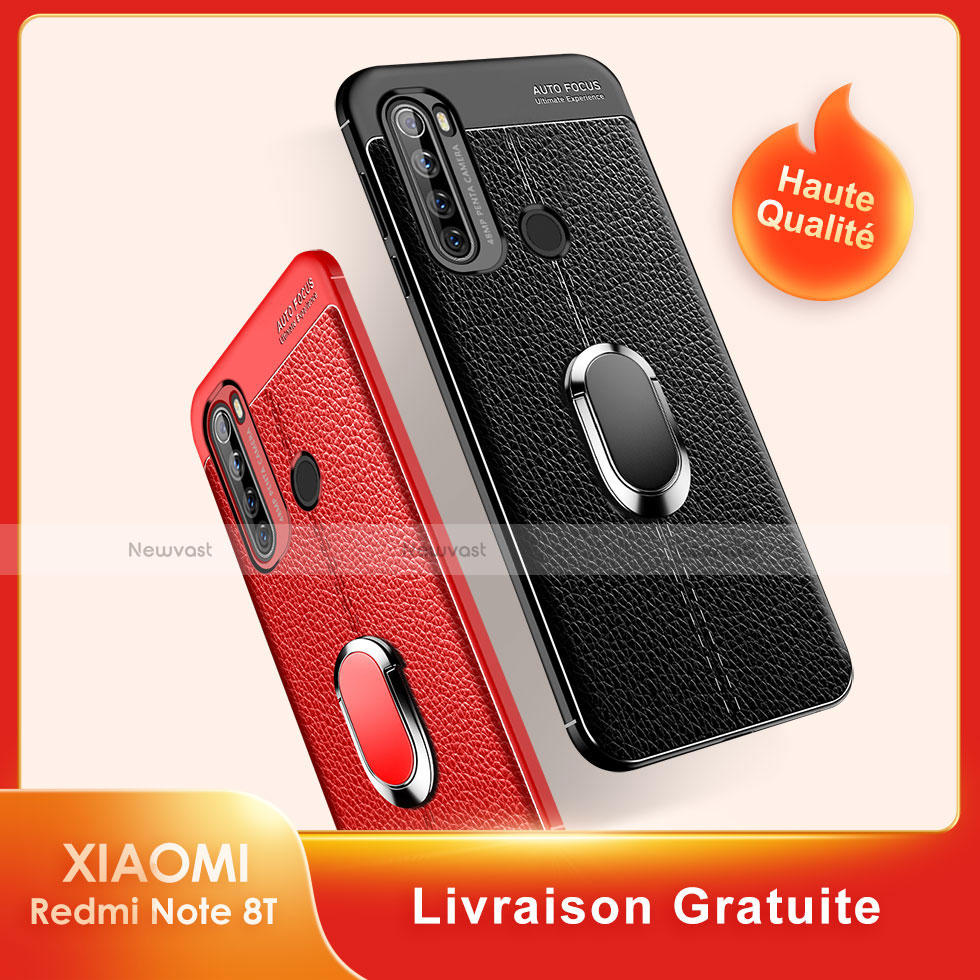 Soft Silicone Gel Leather Snap On Case Cover with Magnetic Finger Ring Stand S03 for Xiaomi Redmi Note 8