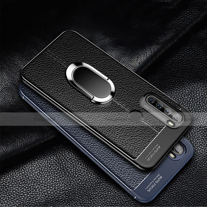 Soft Silicone Gel Leather Snap On Case Cover with Magnetic Finger Ring Stand S03 for Xiaomi Redmi Note 8 (2021)