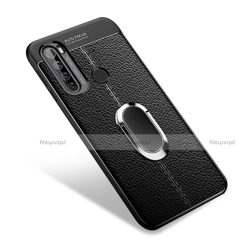 Soft Silicone Gel Leather Snap On Case Cover with Magnetic Finger Ring Stand S03 for Xiaomi Redmi Note 8 (2021)