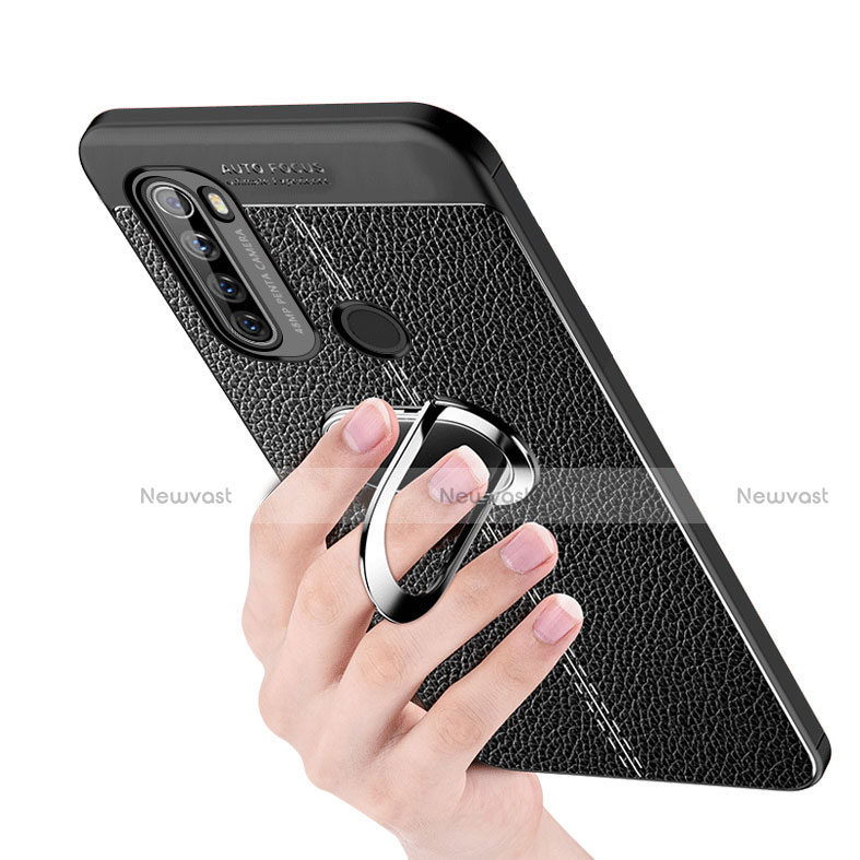 Soft Silicone Gel Leather Snap On Case Cover with Magnetic Finger Ring Stand S03 for Xiaomi Redmi Note 8 (2021)