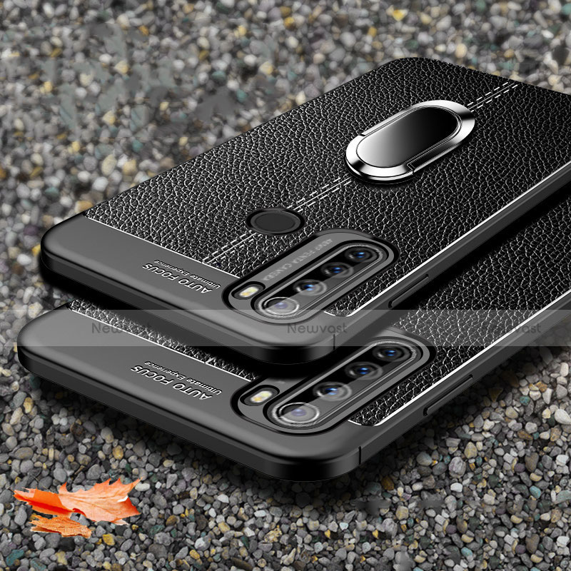 Soft Silicone Gel Leather Snap On Case Cover with Magnetic Finger Ring Stand S03 for Xiaomi Redmi Note 8 (2021)