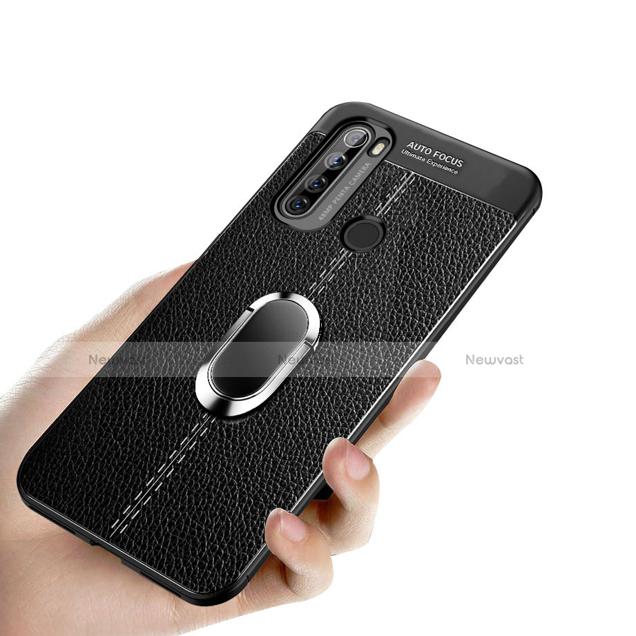 Soft Silicone Gel Leather Snap On Case Cover with Magnetic Finger Ring Stand S03 for Xiaomi Redmi Note 8 (2021)