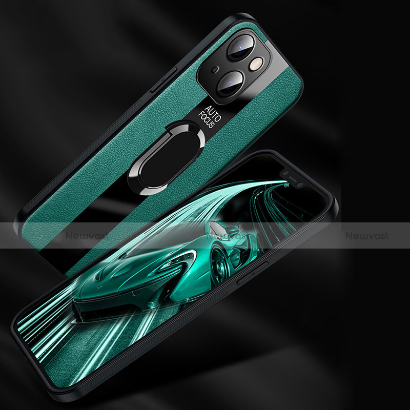 Soft Silicone Gel Leather Snap On Case Cover with Magnetic Finger Ring Stand S04 for Apple iPhone 13 Mini