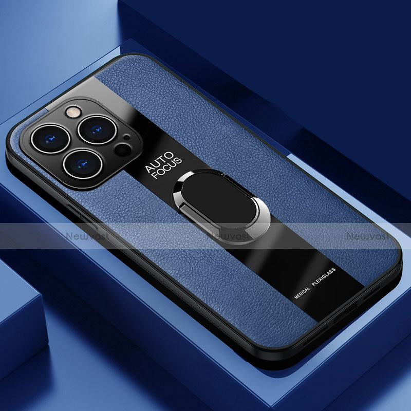 Soft Silicone Gel Leather Snap On Case Cover with Magnetic Finger Ring Stand S04 for Apple iPhone 13 Pro Max