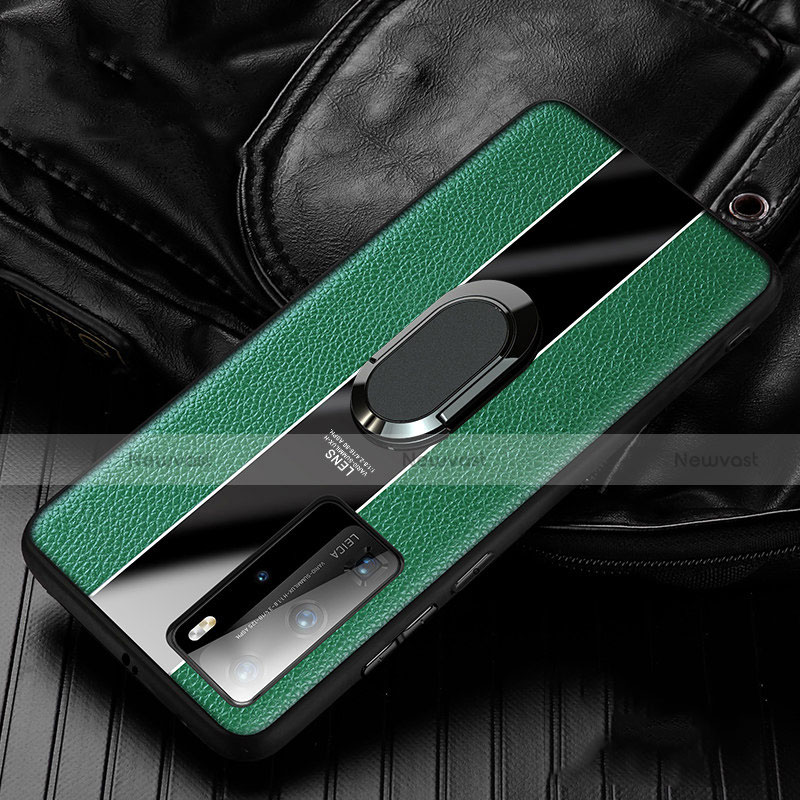 Soft Silicone Gel Leather Snap On Case Cover with Magnetic Finger Ring Stand S04 for Huawei P40 Pro