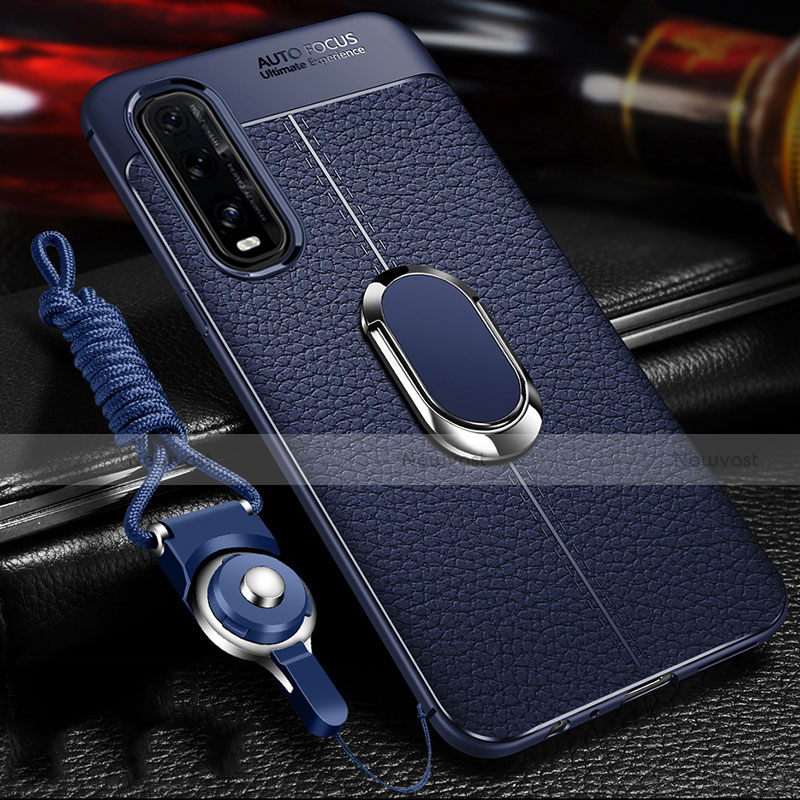 Soft Silicone Gel Leather Snap On Case Cover with Magnetic Finger Ring Stand S04 for Oppo Find X2