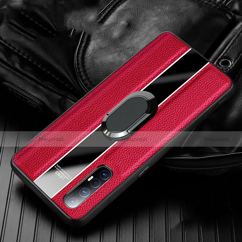 Soft Silicone Gel Leather Snap On Case Cover with Magnetic Finger Ring Stand S04 for Oppo Find X2 Neo