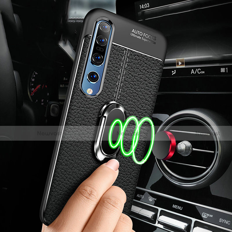 Soft Silicone Gel Leather Snap On Case Cover with Magnetic Finger Ring Stand S04 for Xiaomi Mi 10