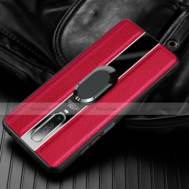 Soft Silicone Gel Leather Snap On Case Cover with Magnetic Finger Ring Stand S04 for Xiaomi Redmi K30 4G Red