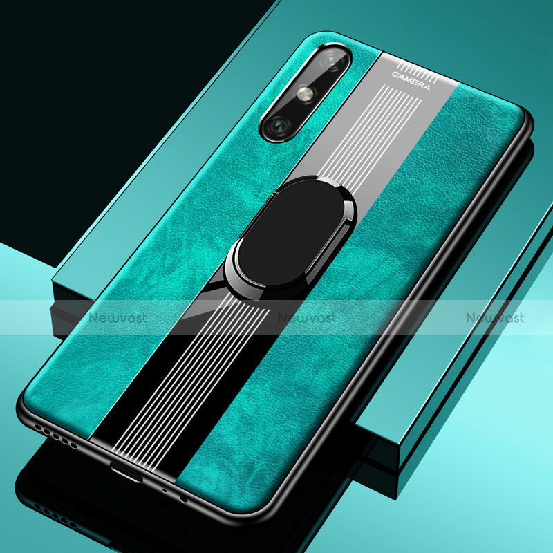 Soft Silicone Gel Leather Snap On Case Cover with Magnetic Finger Ring Stand S05 for Huawei Enjoy 10e Green