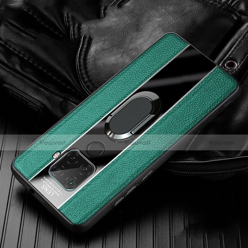 Soft Silicone Gel Leather Snap On Case Cover with Magnetic Finger Ring Stand S05 for Huawei Mate 30 Lite