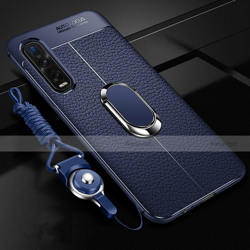 Soft Silicone Gel Leather Snap On Case Cover with Magnetic Finger Ring Stand S05 for Oppo Find X2 Pro
