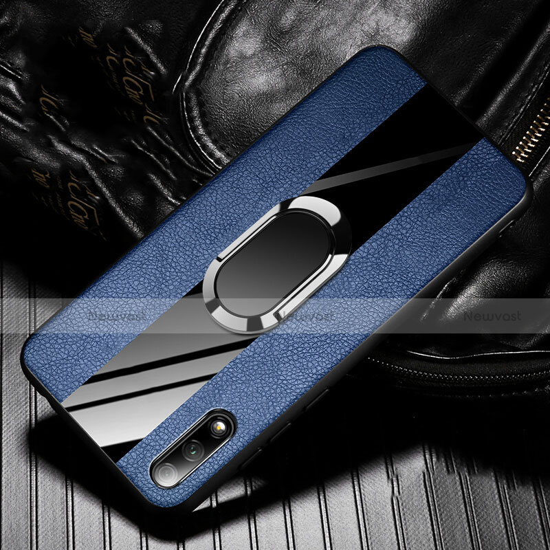 Soft Silicone Gel Leather Snap On Case Cover with Magnetic Finger Ring Stand S06 for Huawei Honor 9X