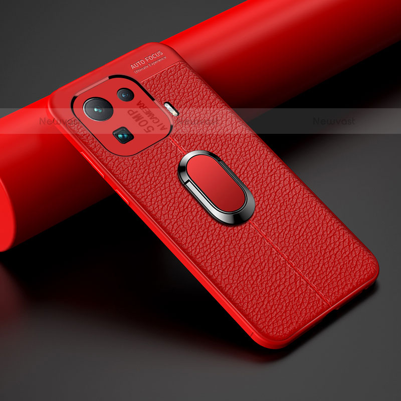 Soft Silicone Gel Leather Snap On Case Cover with Magnetic Finger Ring Stand S07 for Xiaomi Mi 11 Pro 5G Red