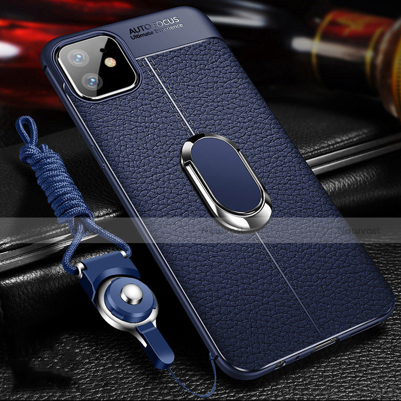 Soft Silicone Gel Leather Snap On Case Cover with Magnetic Finger Ring Stand T01 for Apple iPhone 11